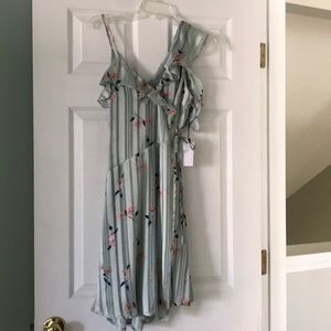 ASTR THE LABEL silky wrap dress, front tie waist